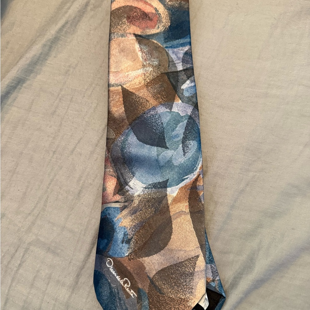 Oscar de la Renta Blue and Brown Patterned Tie
